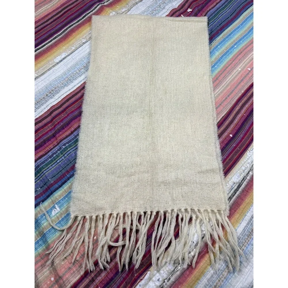 Vtg St Michael Ivory Cream Mohair Wool Blend Rectangle Scarf 18x60
